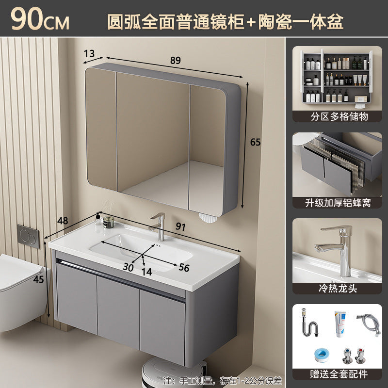 Bathroom cabinet ceramic all-in-one basin sanitary for home wash basin wash basin combination honeycomb aluminum storage j mirror