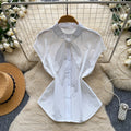 French sweet sleeveless breathable tie-up blouse - women's summer commute style, yellow design, age-defying top