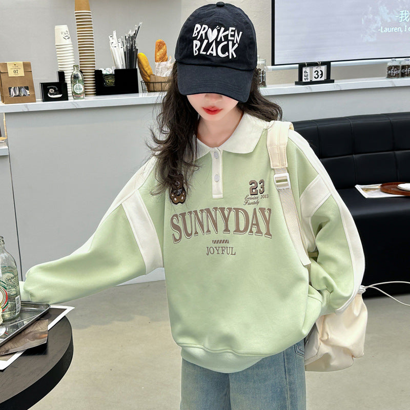 Girls' spring casual sweatshirt  new kids' polo collar fashion long sleeve little girl's spring/autumn stylish top