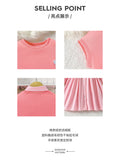 girls' spring pink vest knit top with heart embroidery - preppy two-piece set