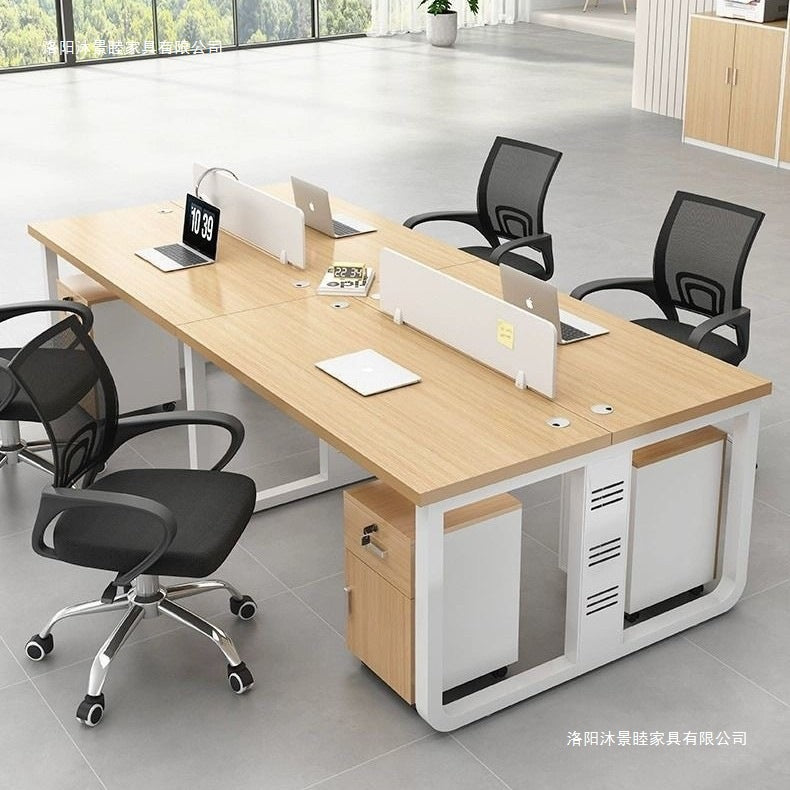 Modern minimalist office desk and chair set - double/quad workstation for employees