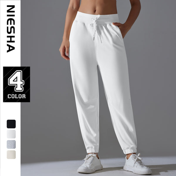 Internet celebrity trousers loose corset sweatpants drawstring side pockets drape wide legs breathable high waist fitness pants running pants