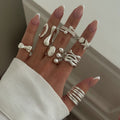 Wholesale fashion jewelry rings: european & american geometric, high-end bow, starfish, unique lava rock knuckle ring set for women