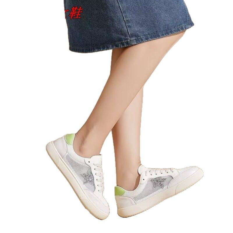 Summer breathable mesh sneakers women's spring and summer 2025 lace-up low-top rubber casual little white shoes new