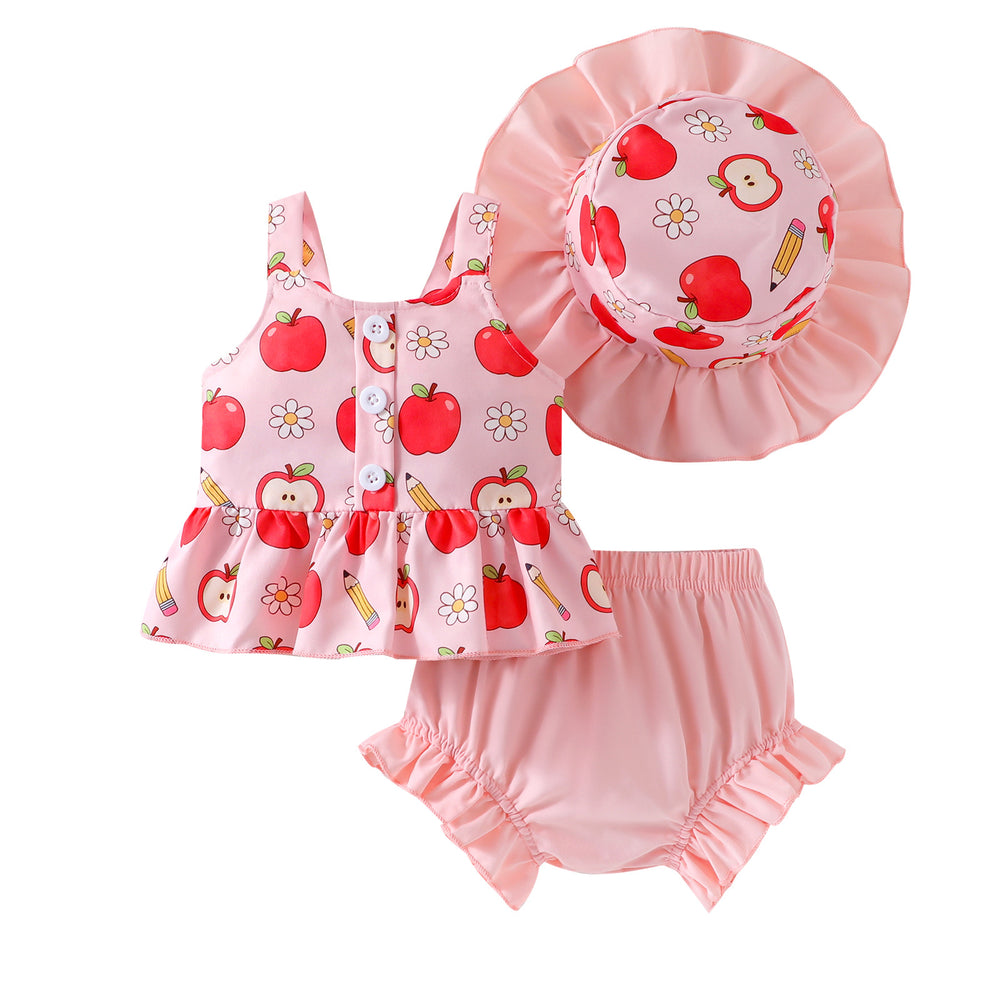 Children's clothing cross-border european and american girl suspender tops+shorts+hat baby children's clothing