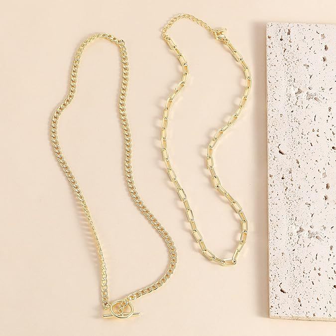 Amazon cross-border layered necklace paper clip chain double layer stacked necklace geometric ot buckle clavicle chain hip hop necklace