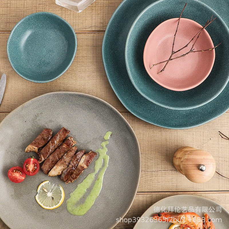 Irregular shaped bowls & plates - home ceramic salad bowl - nordic style shallow soup plate - matte minimalist flat plate - breakfast plate