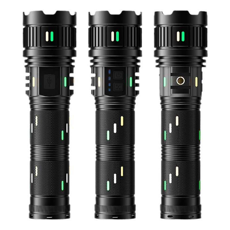 4-color lens strong light flashlight long battery life white laser flashlight multi-function light zoom high power strong light