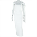 European and american style slim-fit elegant one-shoulder bandeau tie-up dress - fashionable solid color women's party gown