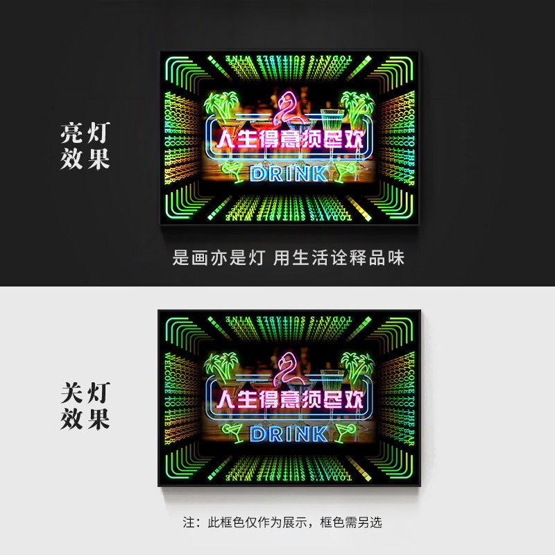 Bar wall decoration painting clear led neon lights luminous characters hanging paintings BBQ shop KTV box pub with lights painting
