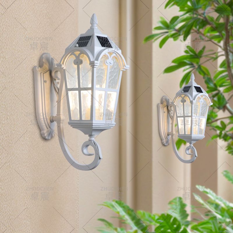 Solar powered wall light - modern waterproof outdoor lighting for villa gardens, patios, and balconies - white