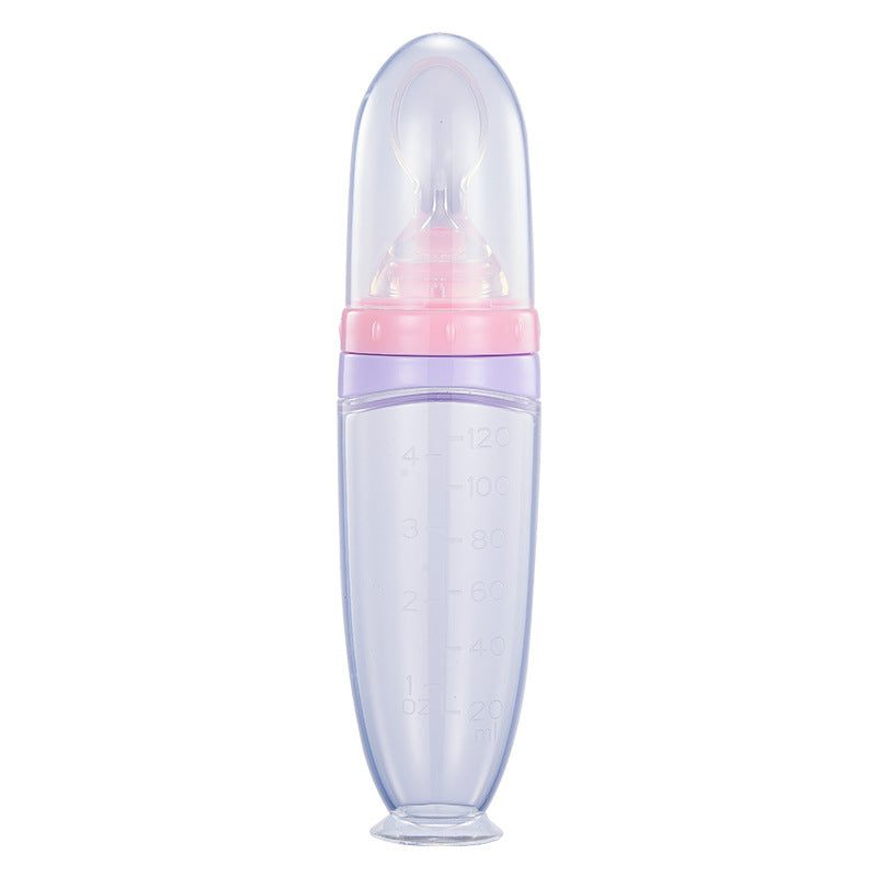 English card baby rice paste bottle 120ml extrusion feeding spoon full silicone suction cup rice paste spoon complementary food feeding