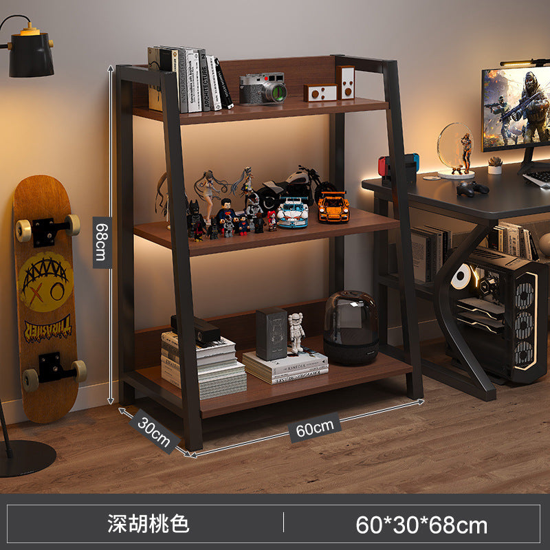 Shelf Floor-to-ceiling storage shelf Multi-layer bookshelf E-sports room Computer table Locker Wrought iron trapezoidal display shelf
