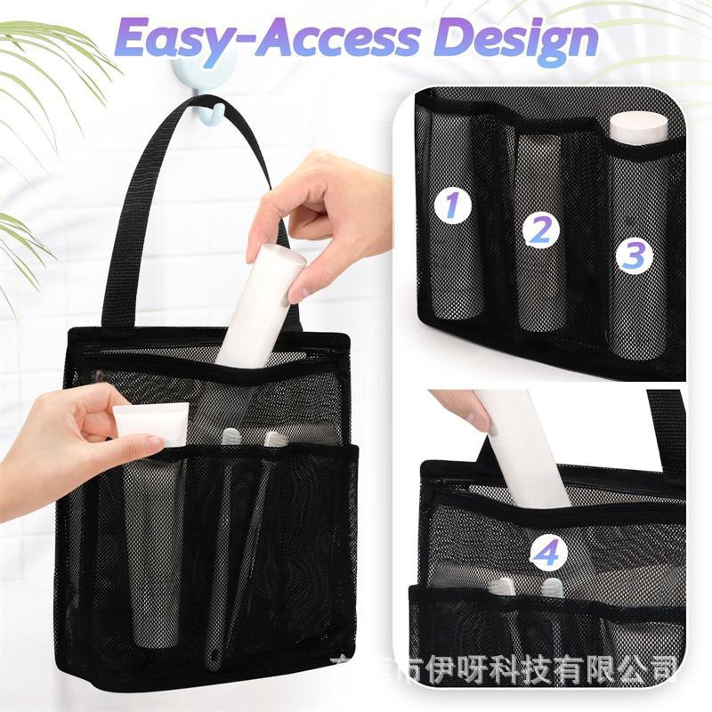 Beach mesh bag bath basket bathing pouch large capacity swimming gym bag seaside handheld storage hanging bag wet and dry separation