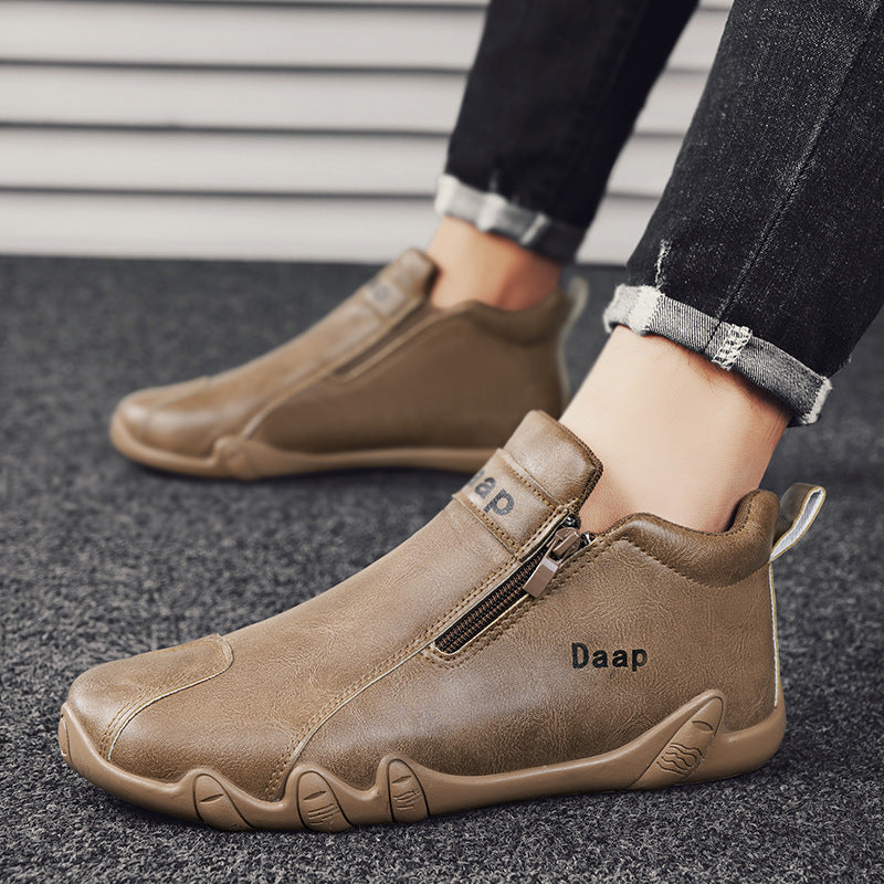 2026 new spring men's leather mid-cut casual slip-on shoes - wholesale, waterproof, comfortable, and versatile work shoes for men