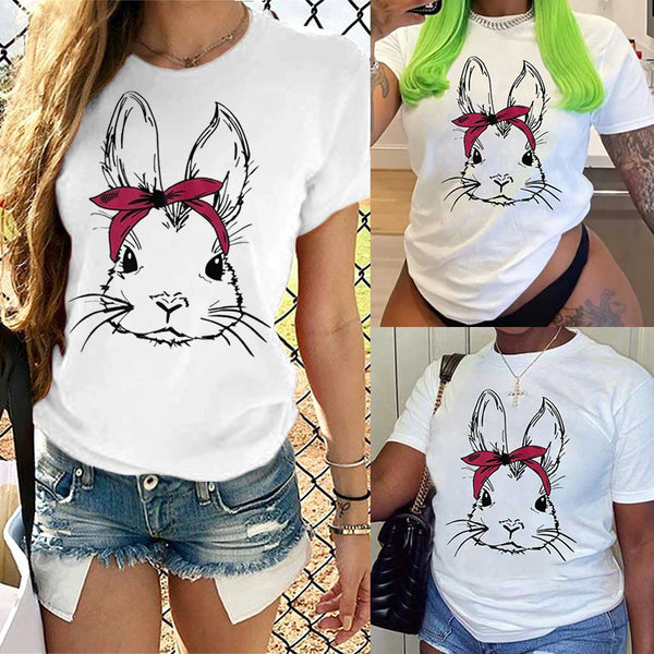 S390477 Cross-border wholesale European and American women's clothing Easter rabbit printed T-shirt short-sleeved top summer