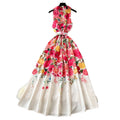 early spring new arrival: women's unique & elegant sleeveless midi dress with notch collar, cinched waist, single-breasted button detail, and flowy printed skirt