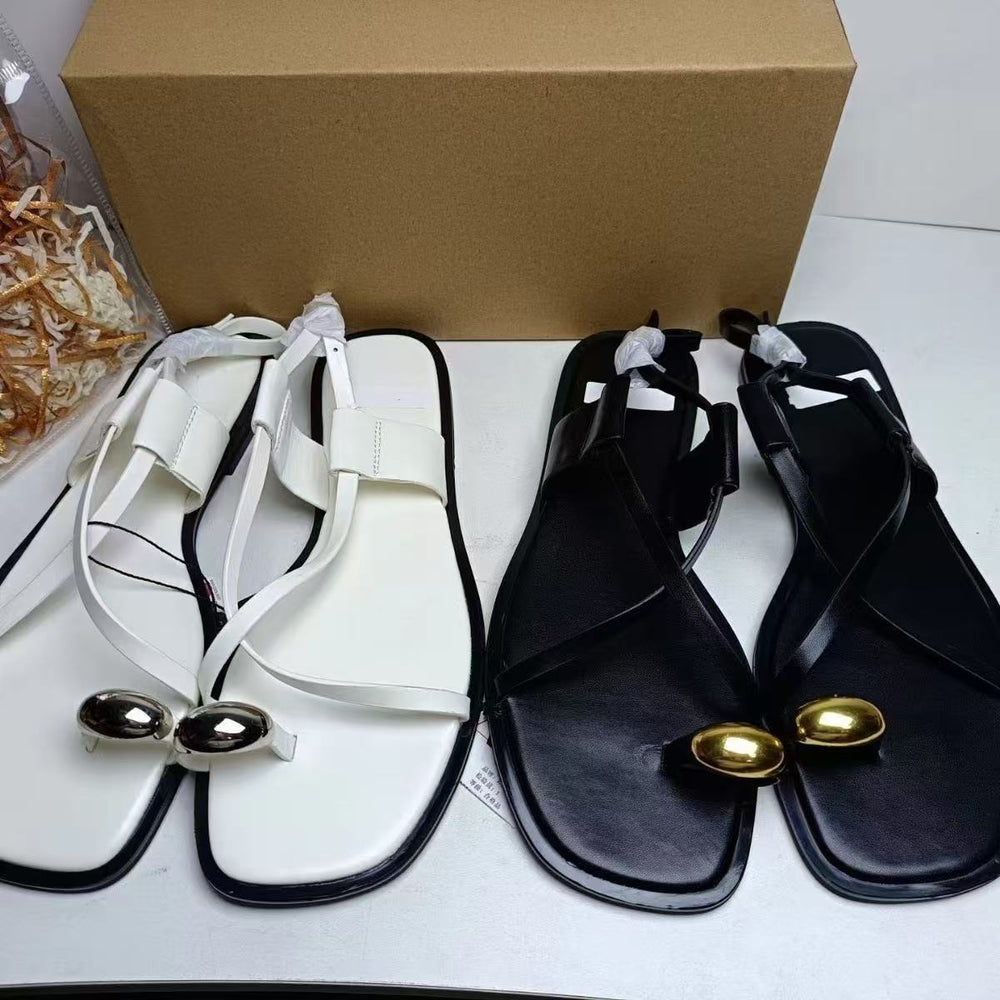 Za2025 women's summer new brown square-toe crossover casual flat sandals with gold buckle