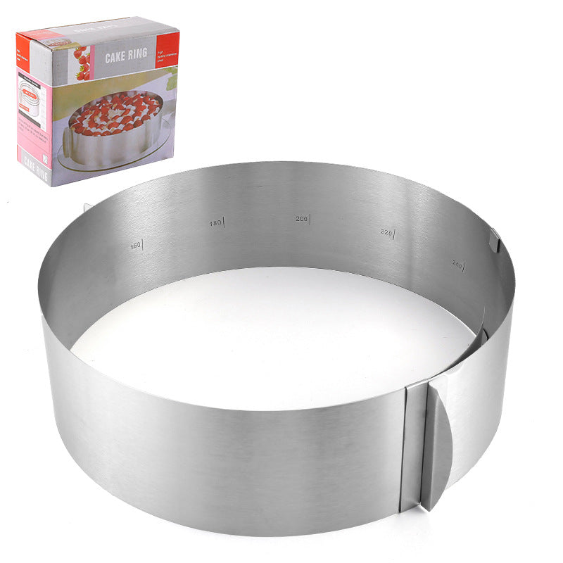 Stainless steel round mousse ring cake mold 6-12inch - adjustable collapsible edge baking tool
