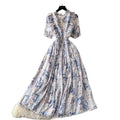 French romantic floral dress for women, summer , v-neck, puff sleeves, cinched waist, slimming, elegant maxi dress