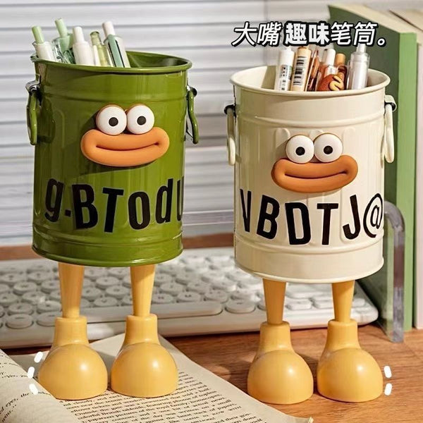 ins high-value cartoon personalized pen holder student desktop office large capacity cute simple retro storage bucket