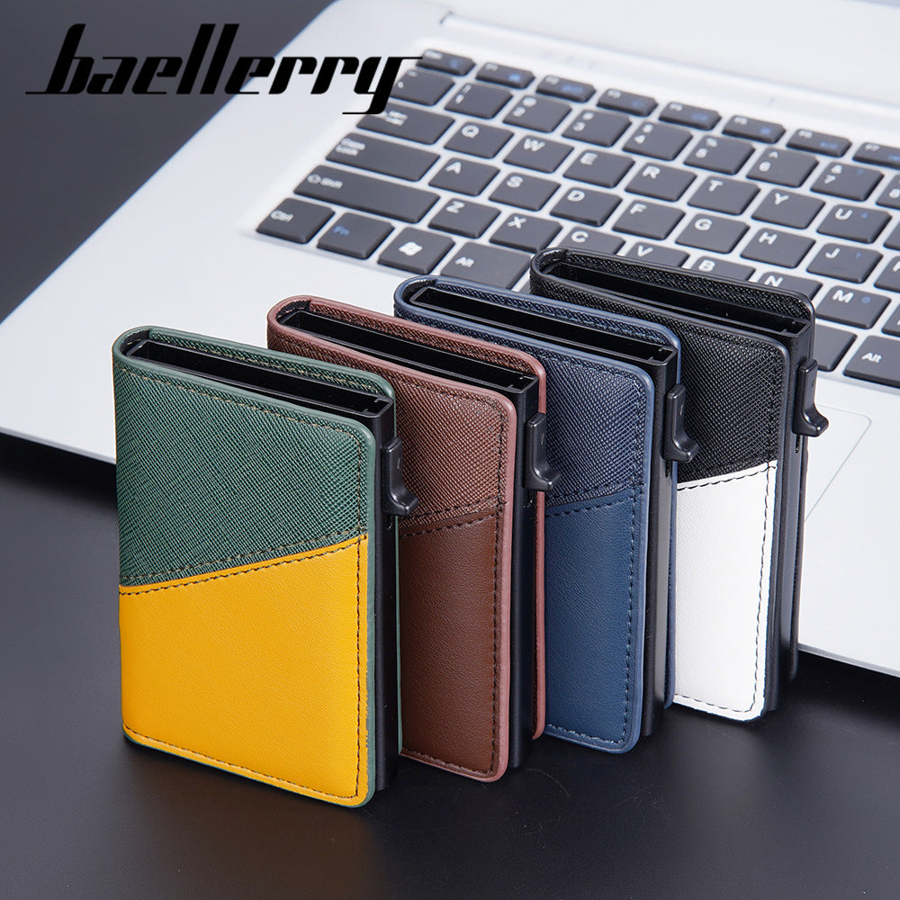 Baellerry's new men's contrasting color card bag side push RFID aluminum box card clip anti-magnetic anti-theft brush bank card cover
