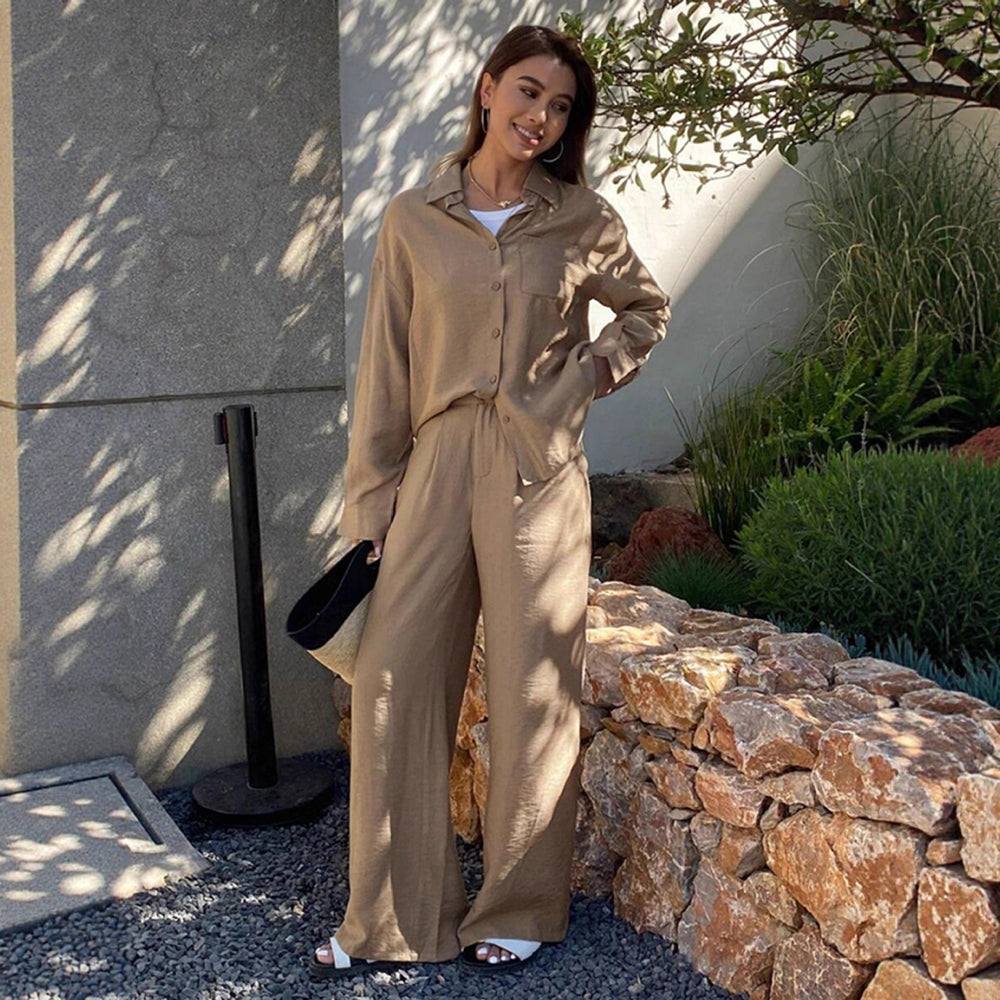 2025 amazon european and american women's clothing new autumn/winter sets spring ladies' button-down loose fashion casual two-piece outfit
