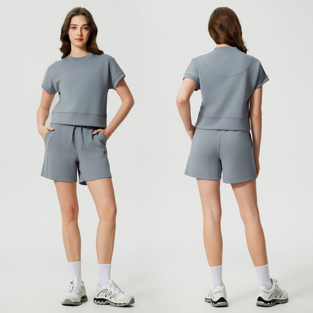 Women's summer casual activewear set: cloud-like air layer, loose fit, slimming, solid color, fashionable fitness yoga two-piece outfit