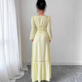 European and american cross-border women's fashion:  early autumn new arrival - solid color long sleeve u-neck lace trim patchwork cinched waist maxi dress