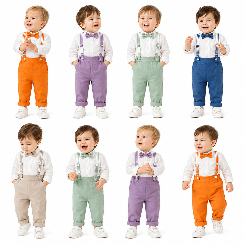 New arrival: cross-border children's clothing - boys' overalls and shirt two-piece set - baby's first birthday dress - gentleman style outfit