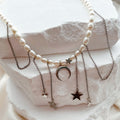 Pearl sweater chain wholesale fashion cross-border sense of design tassel necklace women's star moon light luxury choker necklace