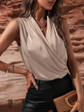 Amazon women's spring/summer sleeveless satin blouse - european & american style, ruched tank top, new sexy shirt