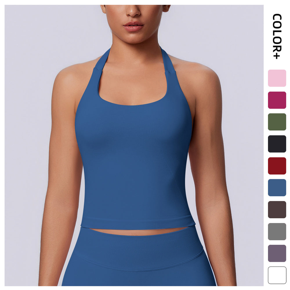 new arrival square collar halter beautiful strap chest pad high elastic long vest running fitness yoga sports seamless vest