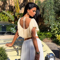 fashion style women's clothing  summer new product fashionsense of design large neckline tie backbacklesstopst-shirt for women