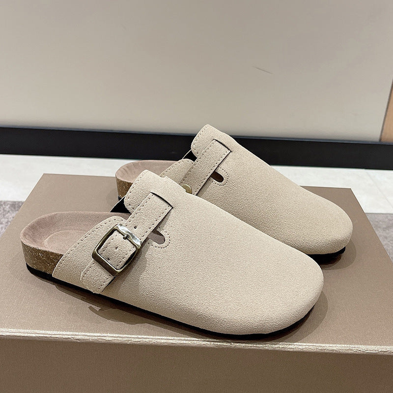 Plus size women's cork bottom slippers cross-border export baotou half slippers birkenstock shoes soft bottom roman shoes 35-46 wholesale