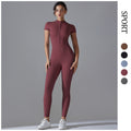 European and american nude feel zipper short sleeve yoga bodysuit - quick-dry, breathable, outdoor sports compression suit - fitness apparel
