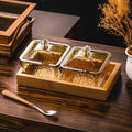 【with lid】2-compartment fruit platter - amber + wooden tray, thickened plastic