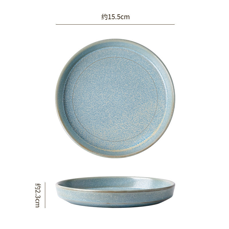 Retro kiln round disc with edge afternoon tea cake plate coffee cup and saucer restaurant bone plate snack plate for home fruit plate