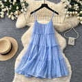 Dopamine yellow ruffle trim cami dress - women's summer korean style cake dress - vacation look, slimming, petite friendly