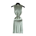 Sophisticated and elegant, this sleeveless, mock-neck knit dress is perfect for women's summer wear. featuring a korean-inspired design, this figure-flattering a-line dress is ideal for both work and casual outings