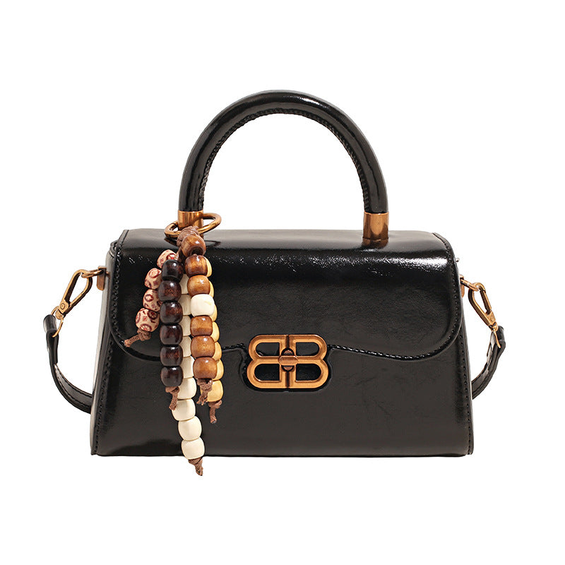 French fashion handbag small square bag women's retro color block leopard print shoulder bag autumn and winter high-end color block crossbody bag