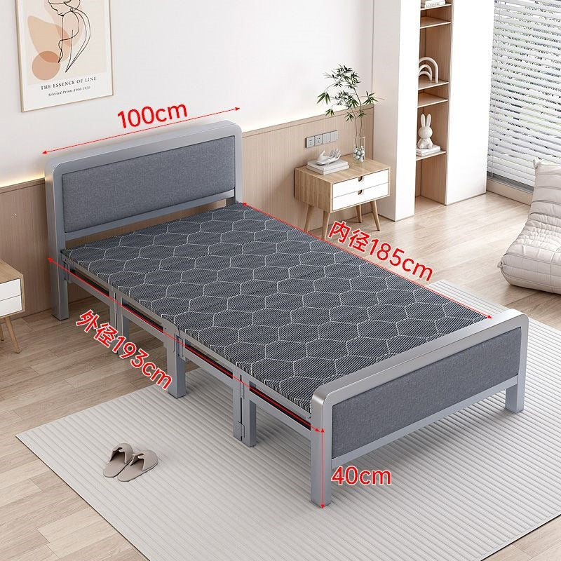 Four-fold foldable bed single bedfor homesimple office lunch break double rental house adult iron bed