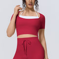 Cloud-feel two-piece look yoga top with built-in bra pads - perfect for outdoor running, fitness, pilates, and activewear