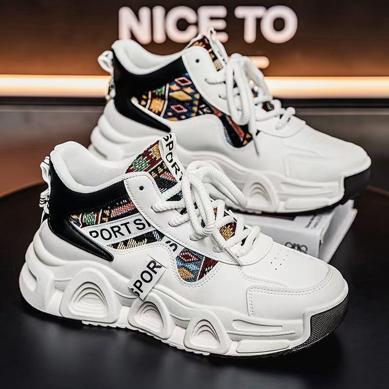 2025 spring new high-top breathable versatile casual men's shoes youth running thick-soled non-slip athletic dad shoes