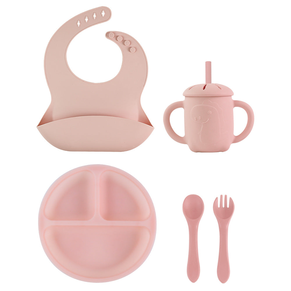 Children's Silicone Plate Set Baby Products Baby Food Bowl Fork Spoon Bib Four-piece Tableware Set