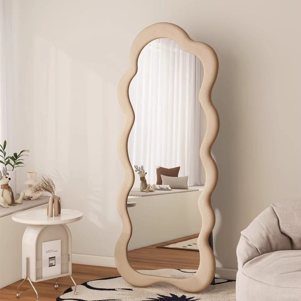 Cream style full-length mirror for home creative special-shaped wave dressing mirror retro high-end popular floor-standing fitting mirror