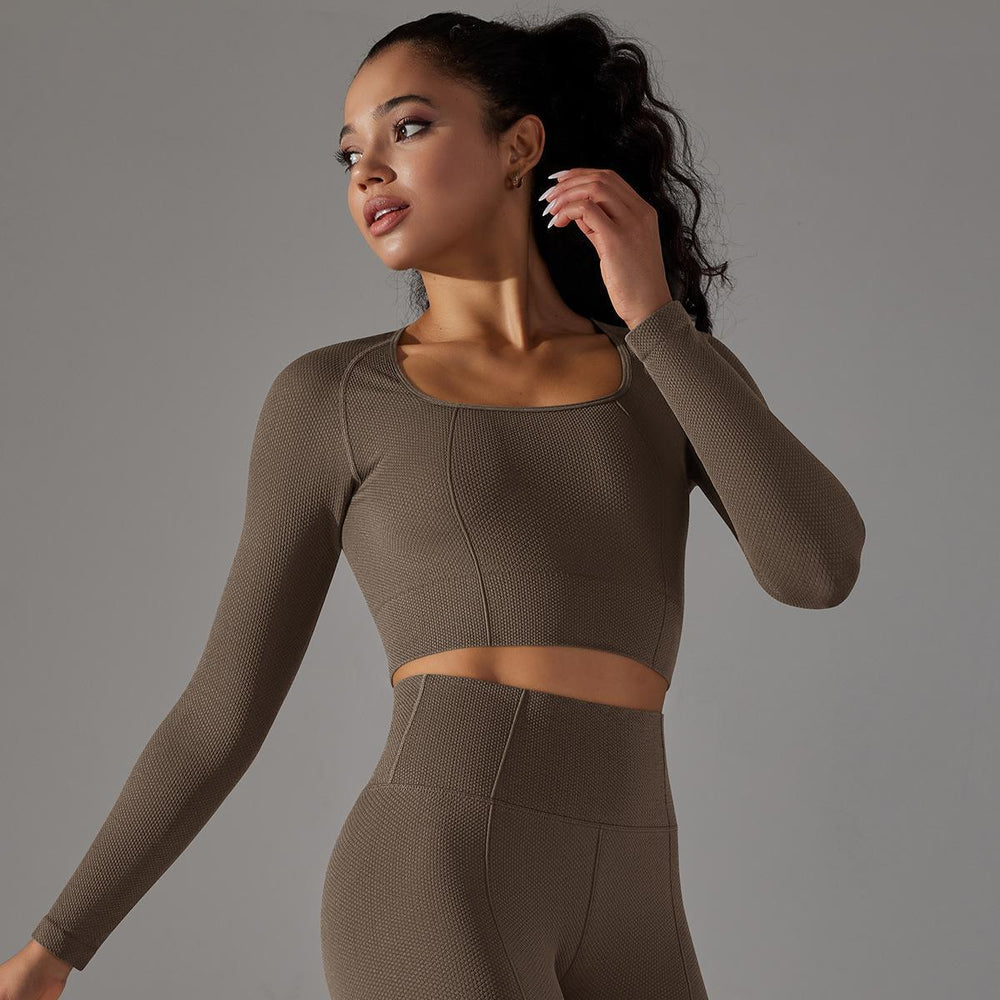 European and american cross-border new seamless five-piece jacquard knit yoga set - high-waisted, butt-lifting leggings, workout outfit