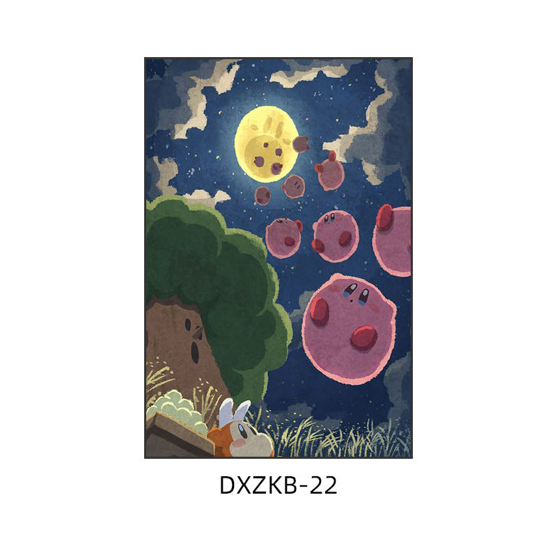 Star Kirby decorative painting pink girl bedroom children's room hanging painting cartoon animation cute princess bedside mural