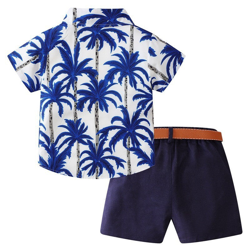 New boys' outfit: baby t-shirt and shorts set - two-piece casual set for boys, includes belt