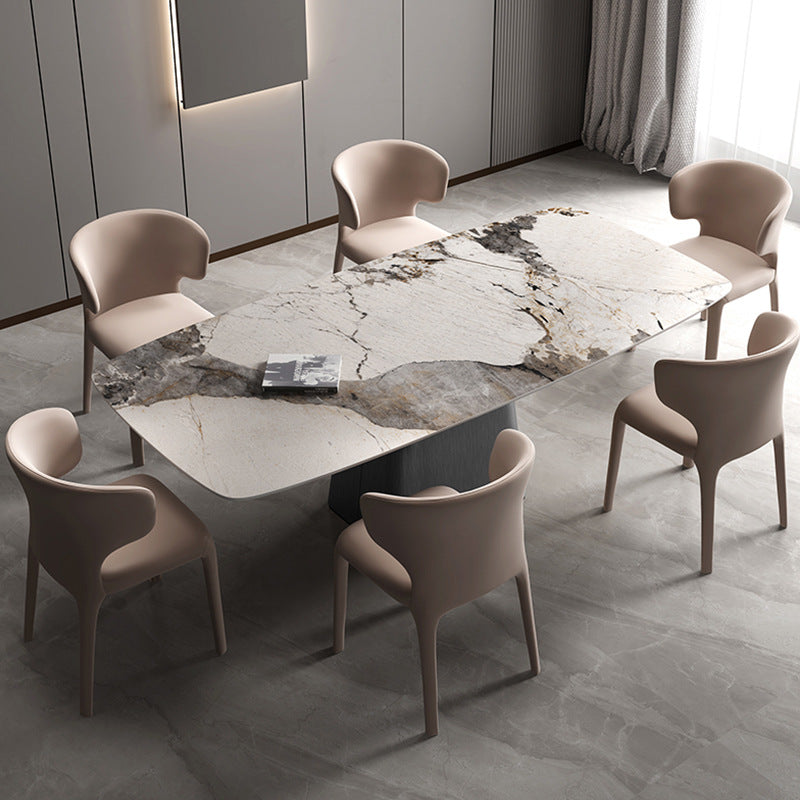 Modern minimalist small apartment home designer pandora dining table and chair set with rock slab dining table
